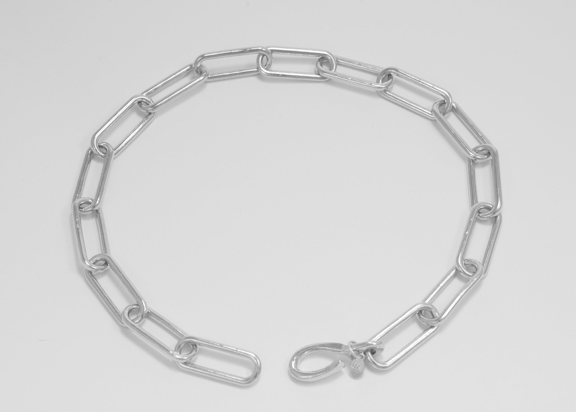 An image of the new Eliza Chain Necklace with the updated sculptural hook clasp